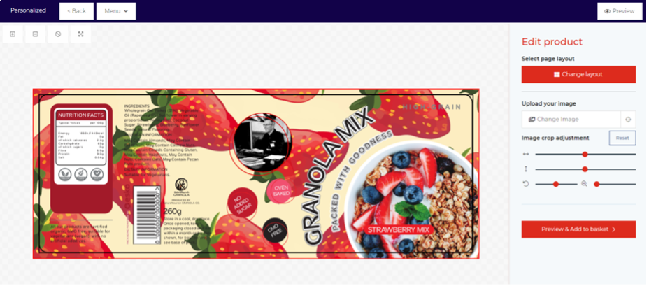 indigo esko label granola customized